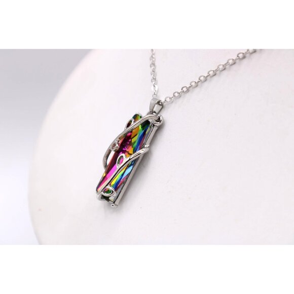 Mystic Quartz Crystal Tree of Life Pendant Necklace Silver Tone Aurora Borealis - Picture 4 of 11